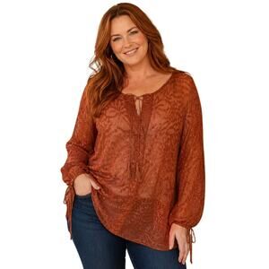 Lane Bryant Tasseled Sparkle Top Womens Size 22/24 Copper Sheer Shimmery Blouse